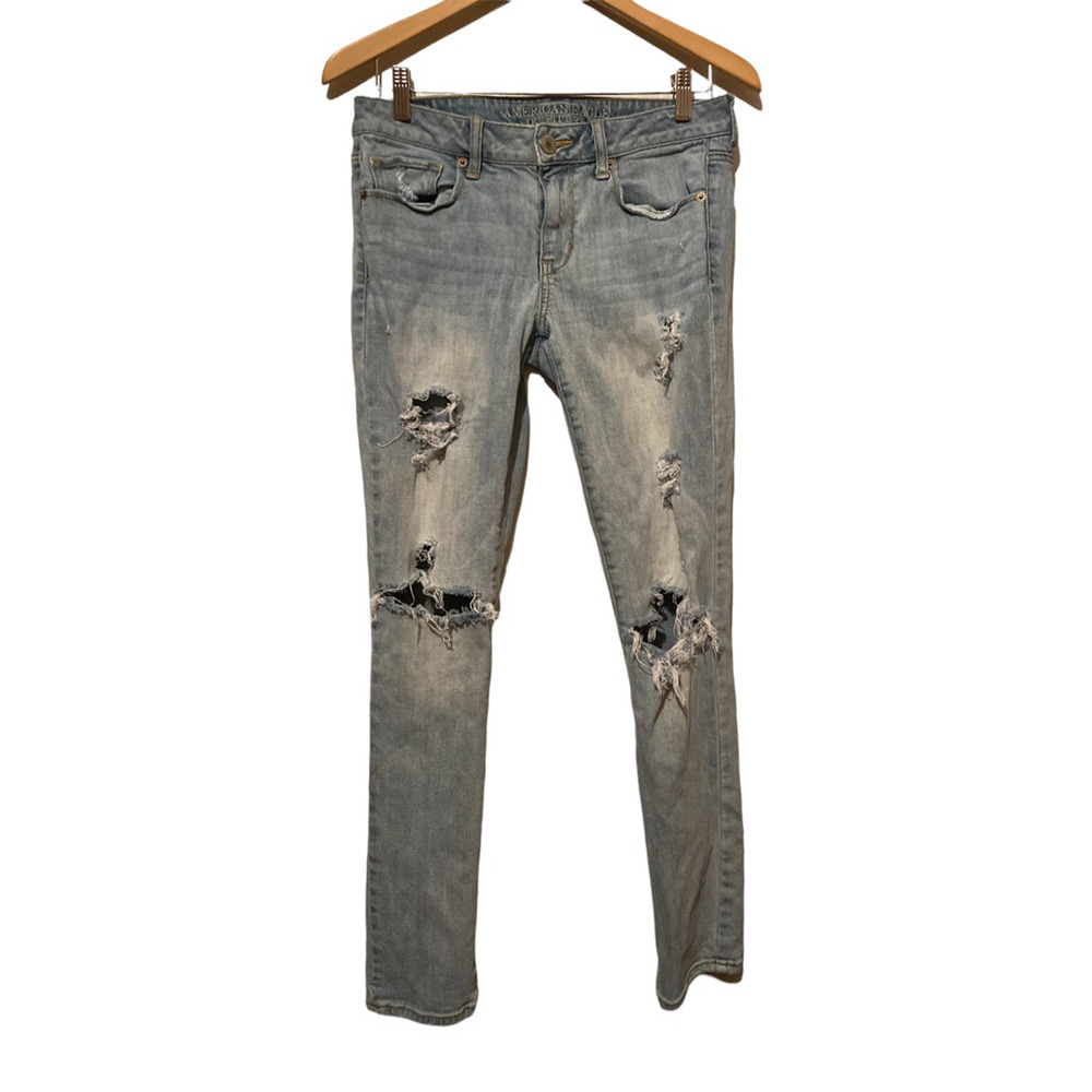American Eagle Outfitters Womens Size 6 Distressed Jeans‎ Blue Stretch Denim